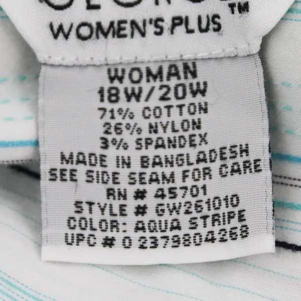 George White/Blue Striped Quarter Length Sleeve Button Up Women's Size 18W/20W