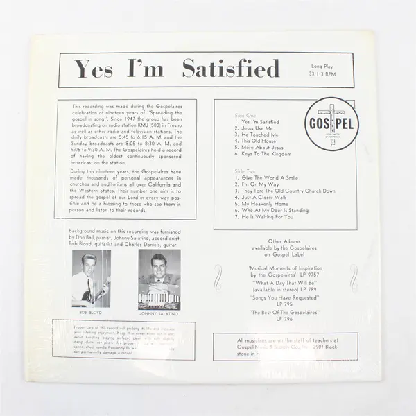 The Gospelaires Quartet "Yes I'm Satisfied"  - "12 Vinyl Record