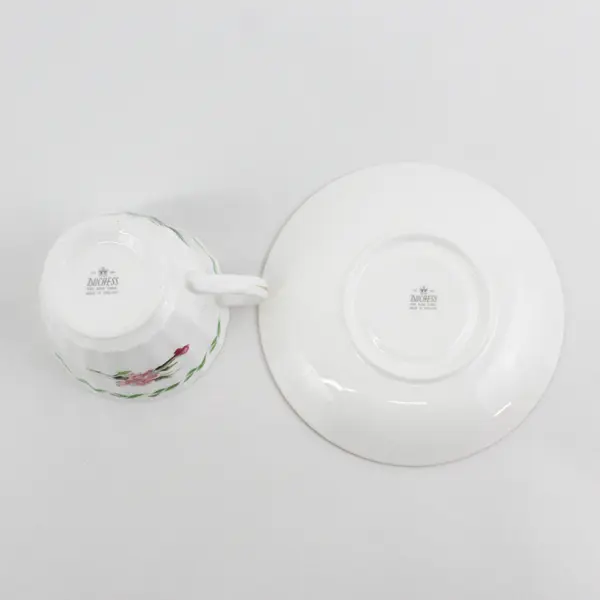 Duchess Bone China November footed Cup And Saucer Set Pink And White Carnations