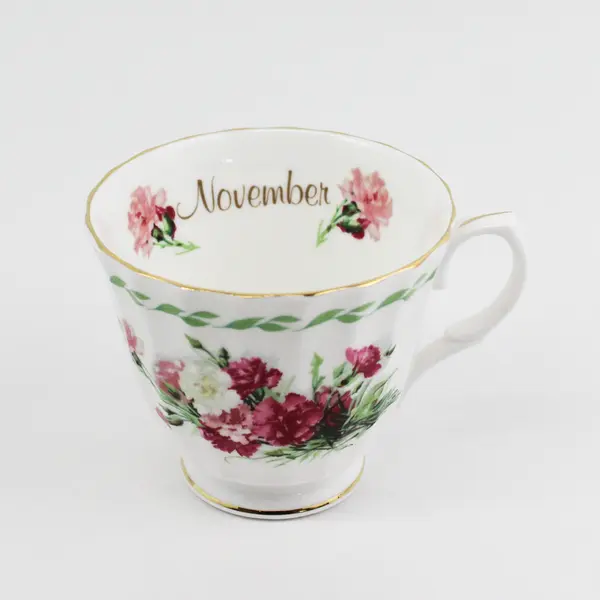 Duchess Bone China November footed Cup And Saucer Set Pink And White Carnations