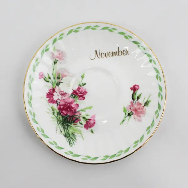 Duchess Bone China November footed Cup And Saucer Set Pink And White Carnations