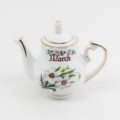E& R Golden Crown Germany Mini March Birthday Teapot White Daffodil 3.5"