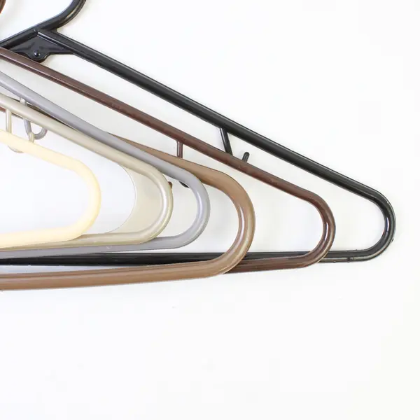 Mixed Lot of 10 Plastic Clothes Hangers with Strap Hooks Beige Brown Black Gray