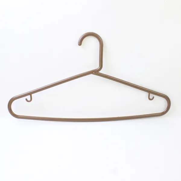 Mixed Lot of 10 Plastic Clothes Hangers with Strap Hooks Beige Brown Black Gray