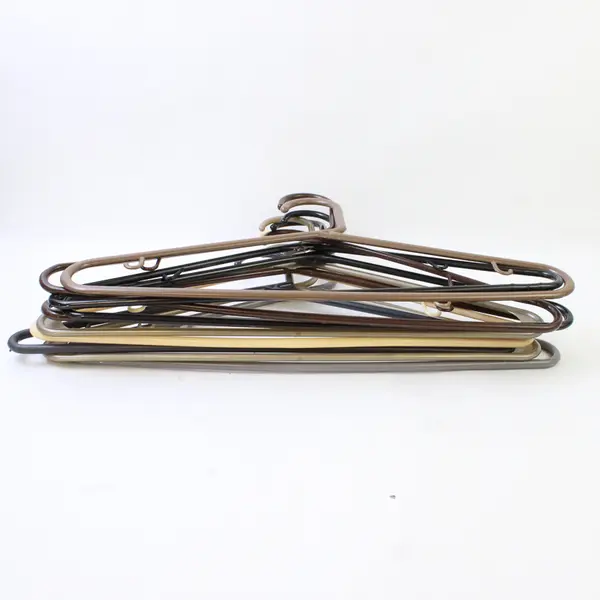 Mixed Lot of 10 Plastic Clothes Hangers with Strap Hooks Beige Brown Black Gray