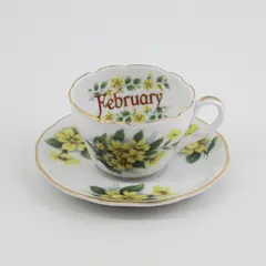 E &R Golden Crown Miniature February Yellow Violets Cup and Saucer Set
