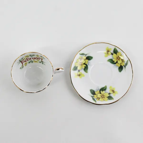 E &R Golden Crown Miniature February Yellow Violets Cup and Saucer Set