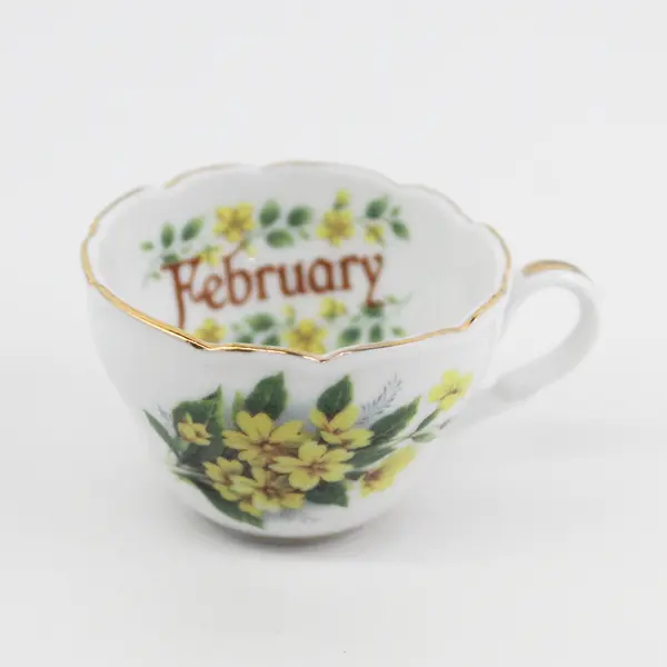 E &R Golden Crown Miniature February Yellow Violets Cup and Saucer Set