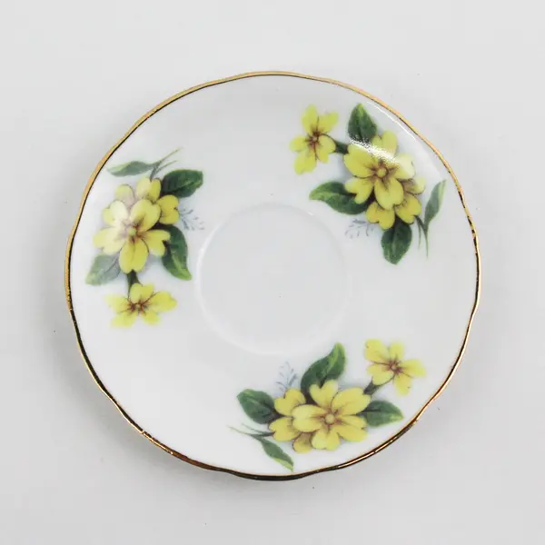 E &R Golden Crown Miniature February Yellow Violets Cup and Saucer Set