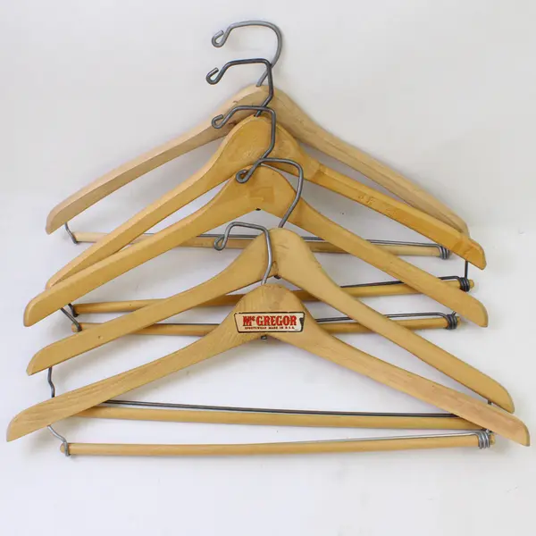 Lot of 5 Vintage Wooden Suit Hangers Closet Storage