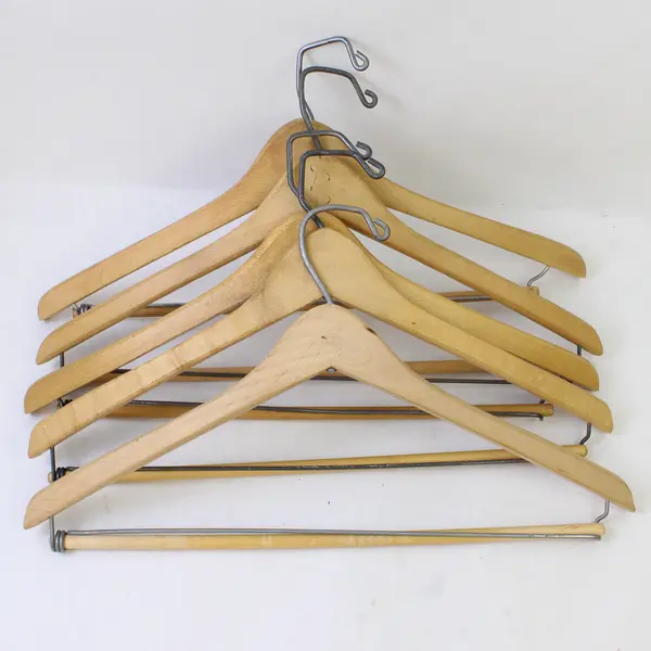 Lot of 5 Vintage Wooden Suit Hangers Closet Storage