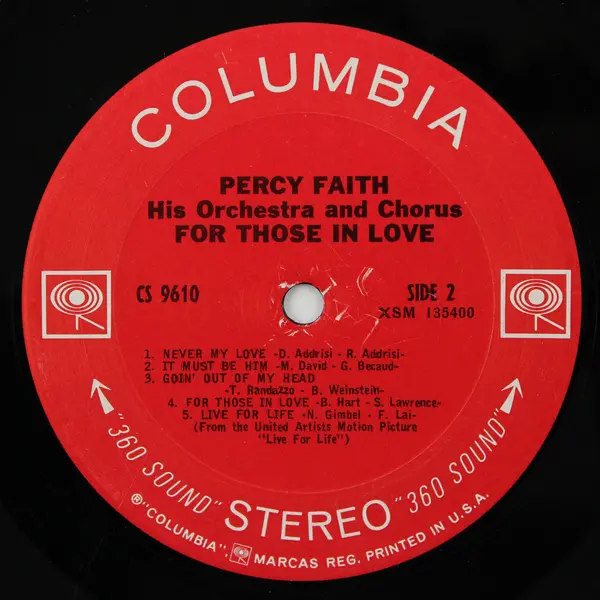 Percy Faith His Orchestra & Chorus For Those In Love 12" Vinyl Record 