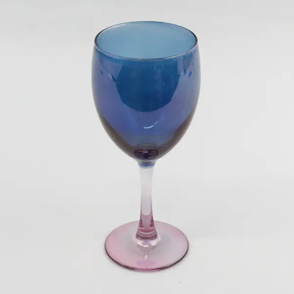 Unbranded Clear Purple Iridescent Glass Stemmed Wine Glass 7.5" Tall
