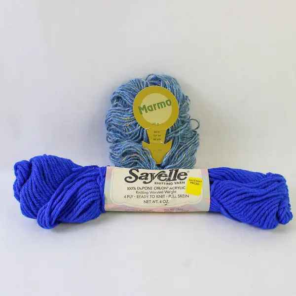 Lot of 2 Skeins of Knitting Yarn, Royal Blue and Paler Blue Hue, New 