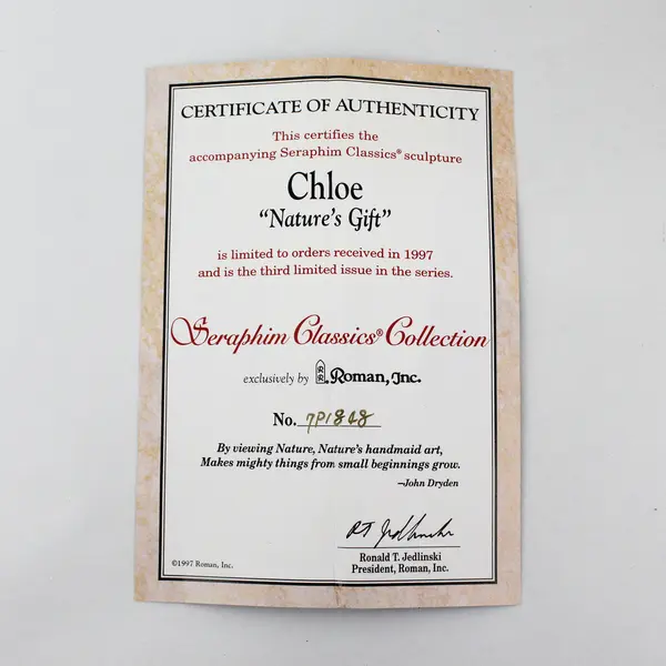 1997 Roman  Inc. Seraphim Classics CHLOE Nature's Gift Angel W/ Box COA