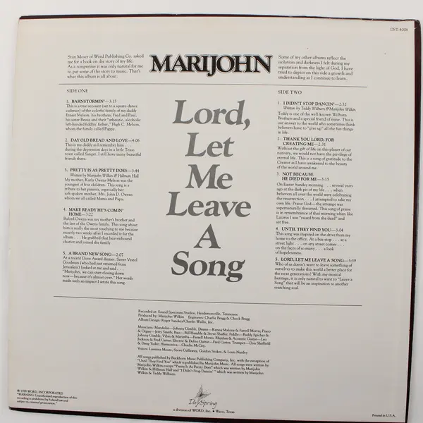 Marijohn  - Lord, Let Me Leave A Song 12" Vinyl Record