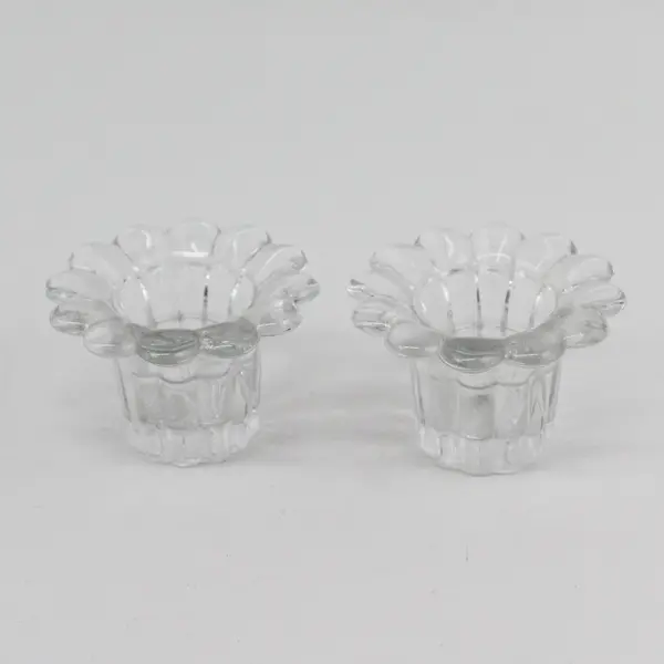 Set of 2 Vintage Borgonovo Clear Glass Flower Petal Votive Candle Holders