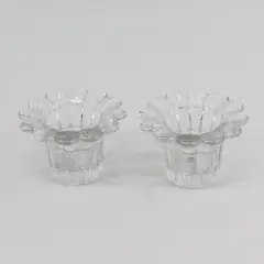 Set of 2 Vintage Borgonovo Clear Glass Flower Petal Votive Candle Holders