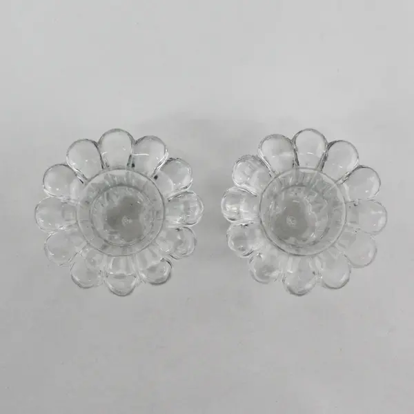 Set of 2 Vintage Borgonovo Clear Glass Flower Petal Votive Candle Holders