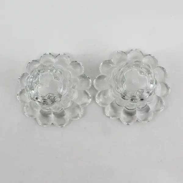 Set of 2 Vintage Borgonovo Clear Glass Flower Petal Votive Candle Holders