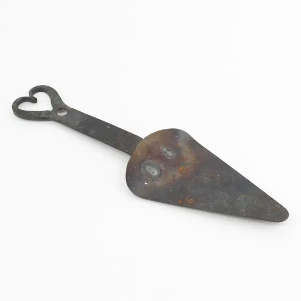 Vintage Wrought Iron Spatula with Heart Shaped Handle 9.5" FLAWED
