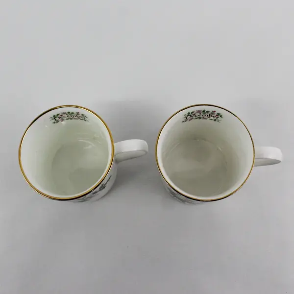 Lot of 2 Crown Trent Bone China Flower of The Month December Holly Coffee Mugs