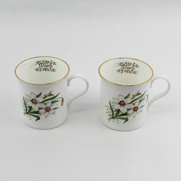 Lot of 2 Crown Trent Bone China Flower of The Month March Daffodil Coffee Mugs