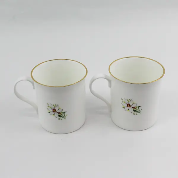 Lot of 2 Crown Trent Bone China Flower of The Month March Daffodil Coffee Mugs