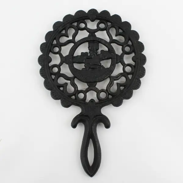 Vintage 1952 J.Z.H. Heart Design Scalloped Edge Cast Iron Folk Art Trivet 9"