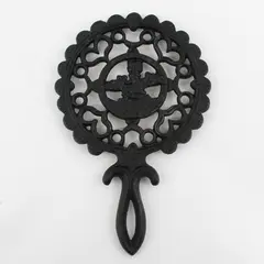 Vintage 1952 J.Z.H. Heart Design Scalloped Edge Cast Iron Folk Art Trivet 9"