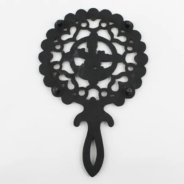 Vintage 1952 J.Z.H. Heart Design Scalloped Edge Cast Iron Folk Art Trivet 9"
