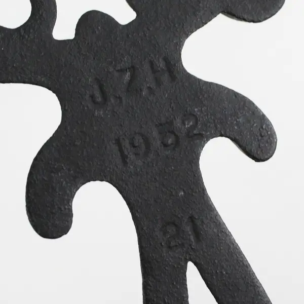 Vintage 1952 J.Z.H. Heart Design Scalloped Edge Cast Iron Folk Art Trivet 9"