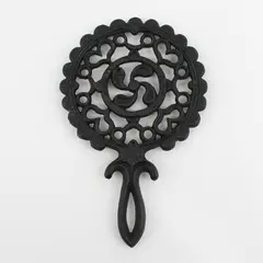 Vintage Scalloped Edge Cast Iron Folk Art Trivet 9" Marked 104