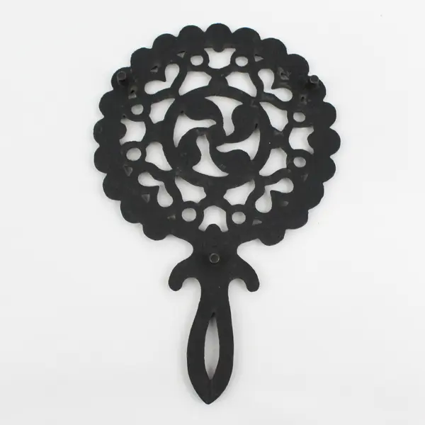 Vintage Scalloped Edge Cast Iron Folk Art Trivet 9" Marked 104