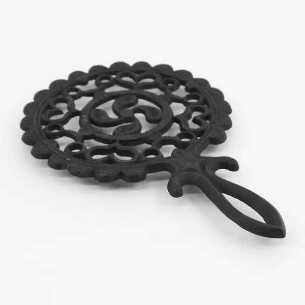 Vintage Scalloped Edge Cast Iron Folk Art Trivet 9" Marked 104