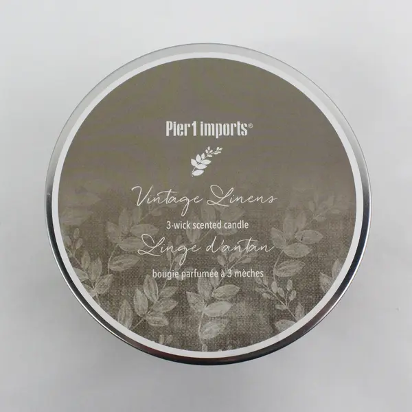 Pier 1 Imports Vintage Linens 3-Wick Scented Candle Glass Jar 14oz  New, No Box