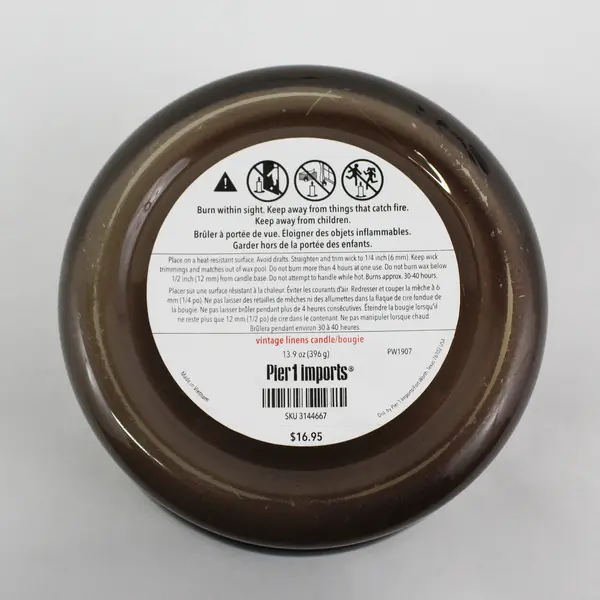 Pier 1 Imports Vintage Linens 3-Wick Scented Candle Glass Jar 14oz  New, No Box