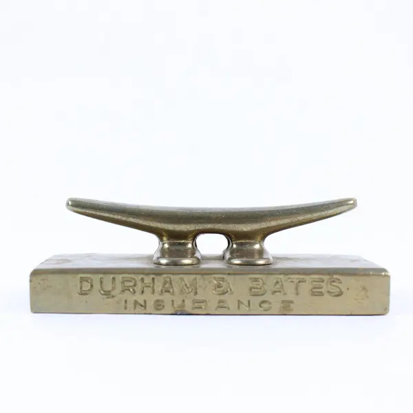 Vintage Boat Dock Brass Cleat  Paperweight Advertising Durham & Bates Insurance