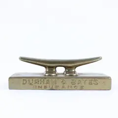 Vintage Boat Dock Brass Cleat  Paperweight Advertising Durham & Bates Insurance