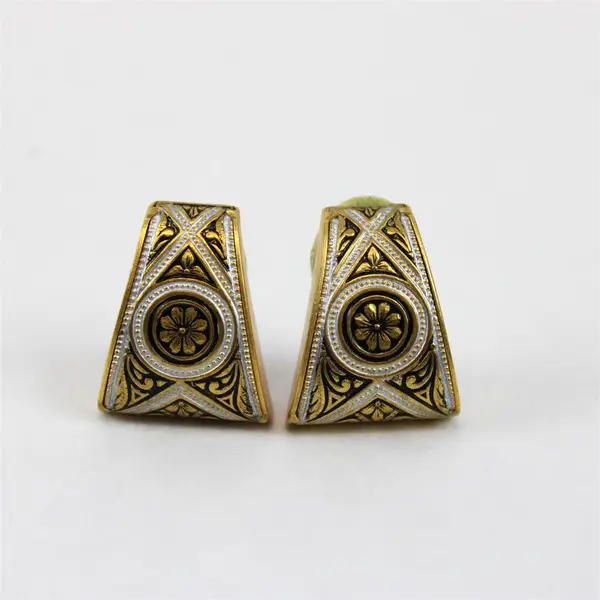 VTG Two-Tone Metal Art Deco-Style Floral Design Clip-On Earrings Costume Jewelry