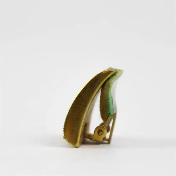 VTG Two-Tone Metal Art Deco-Style Floral Design Clip-On Earrings Costume Jewelry