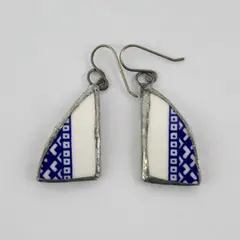 Handmade Blue and White Repurposed Pottery Shards Dangle Earrings