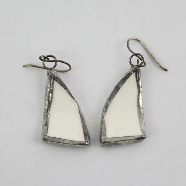 Handmade Blue and White Repurposed Pottery Shards Dangle Earrings