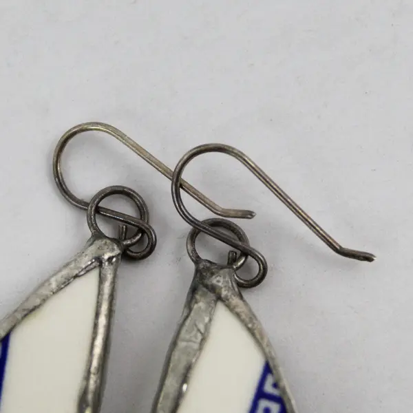 Handmade Blue and White Repurposed Pottery Shards Dangle Earrings