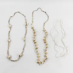 Lot of 3 Mini Conch and Cowry Beige and White Seashell Beaded Necklaces