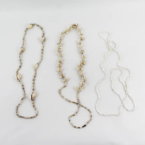 Lot of 3 Mini Conch and Cowry Beige and White Seashell Beaded Necklaces