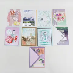 Lot of 10 Charming Whimsical Handmade Die-Cut Notecards with Envelopes