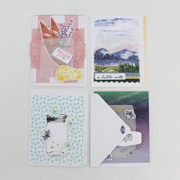 Lot of 10 Charming Whimsical Handmade Die-Cut Notecards with Envelopes