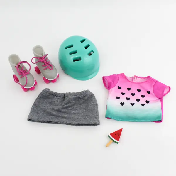 6 Pc Lot Our Generation 18" Doll Roller Skating Outfit and Accessories