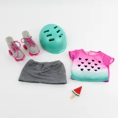 6 Pc Lot Our Generation 18" Doll Roller Skating Outfit and Accessories